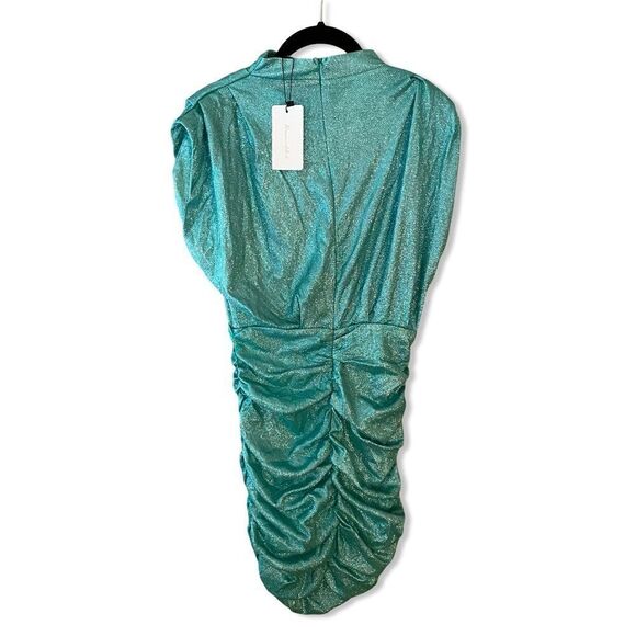 NWT Line & Dot Kaylani Dress in Teal metallic ruched mini party Revolve XS - Picture 3 of 8